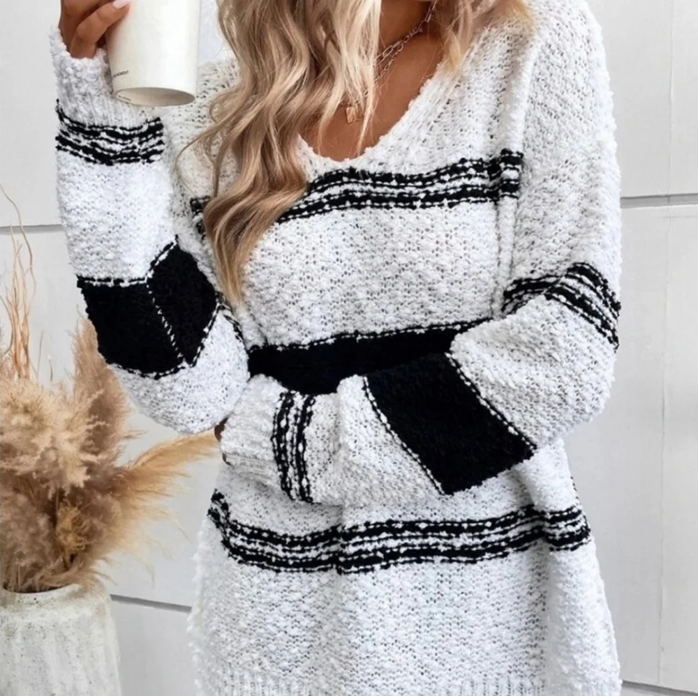 Black and White Striped Knit Sweaters - Picture 2 of 5